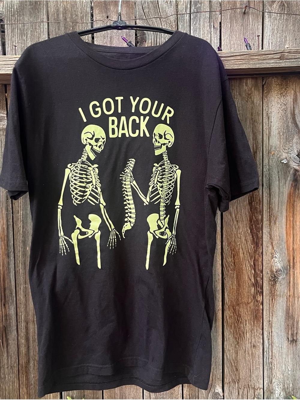 "I Got Your Back" Halloween Black Graphic Tee with Glow in the Dark Skeletons